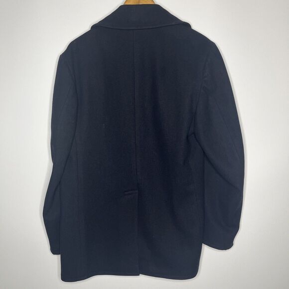 Vintage 1970s Navy Black Wool Peacoat Overcoat Pewter Buttons 38R - Picture 4 of 12